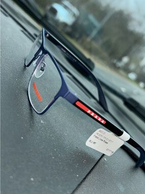 Prada Men’s Navy Blue Frames with Red Accent